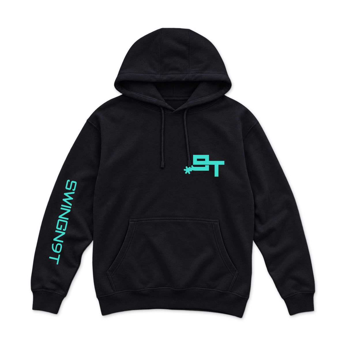 SwingN9T Hoodie — Black — front view on white