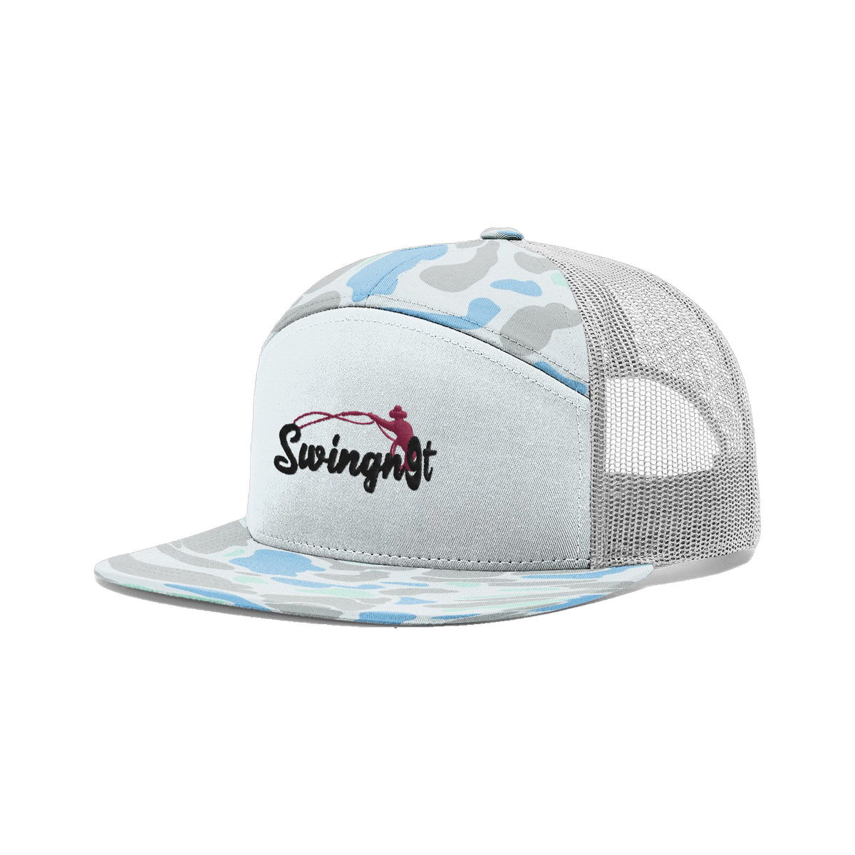 SwingN9T Roping Richardson 168 Hat / Blue Duck Camo / Black/Maroon / angle on white