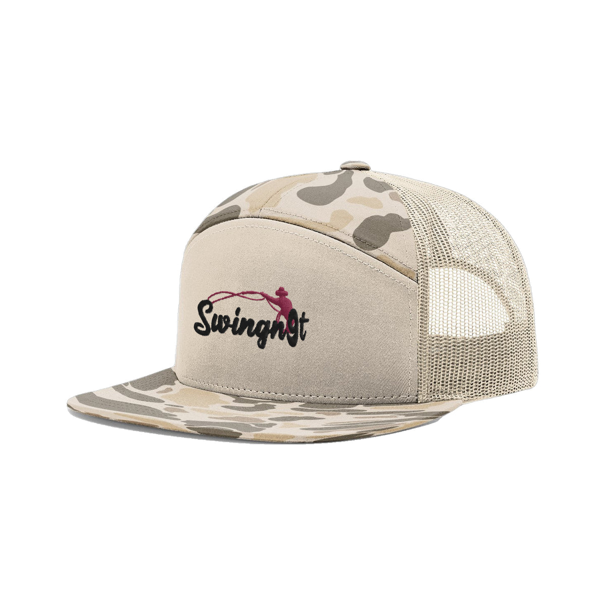 SwingN9T Roping Richardson 168 Hat / Brown Duck Camo / Black/Maroon / angle on white