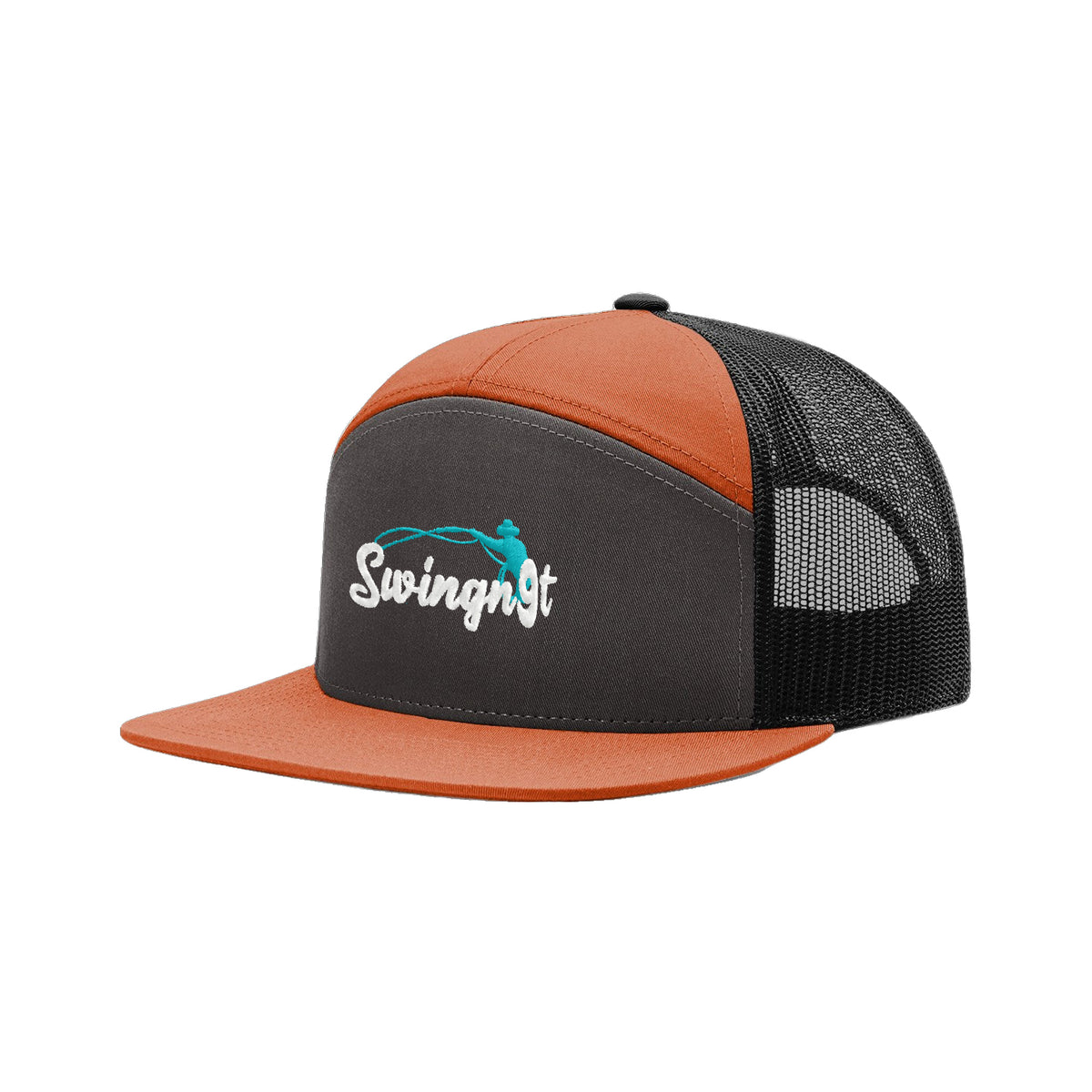 SwingN9T Roping Richardson 168 Hat / Charcoal/Burnt Orange/Black / White/Teal / angle on white