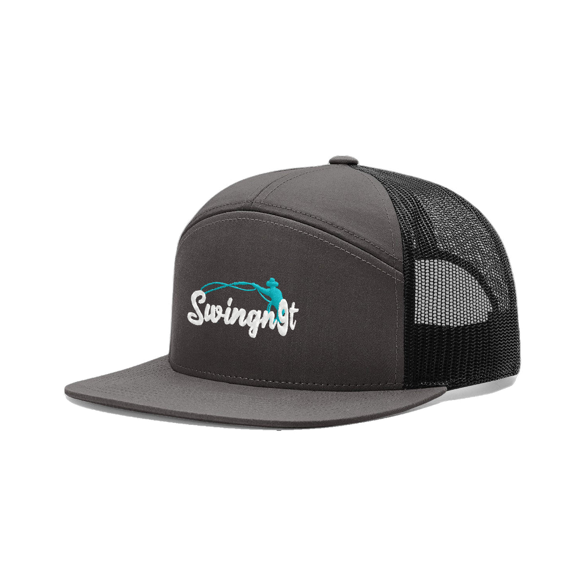 SwingN9T Roping Richardson 168 Hat / Charcoal/Black / White/Teal / angle on white