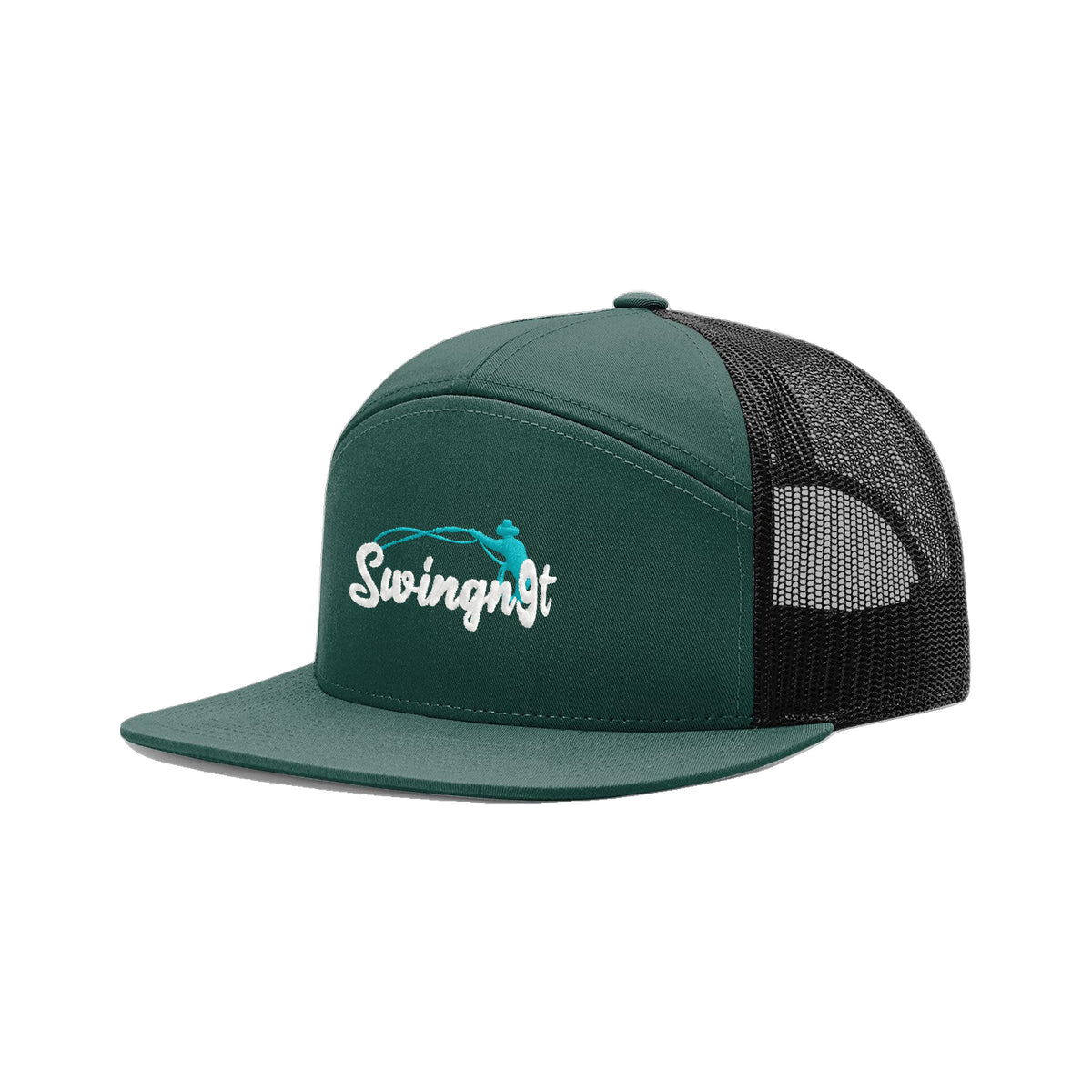 SwingN9T Roping Richardson 168 Hat / Dark Green/Black / White/Teal / angle on white