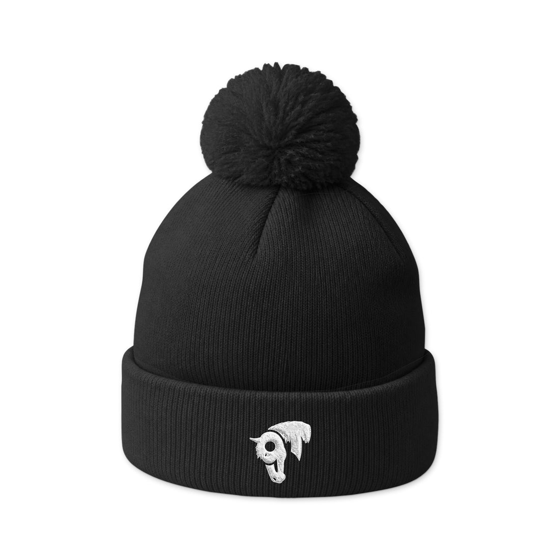 SwingN9T Cowpoke Pom-Pom Beanie — Black — front view on white