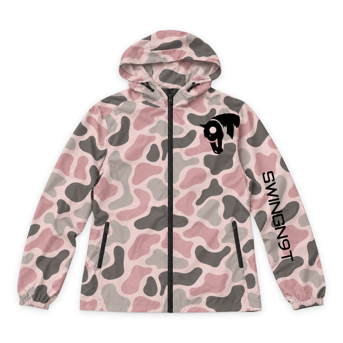 SwingN9T Pink Camo Hooded Windbreaker — Pink Camo — front view on white