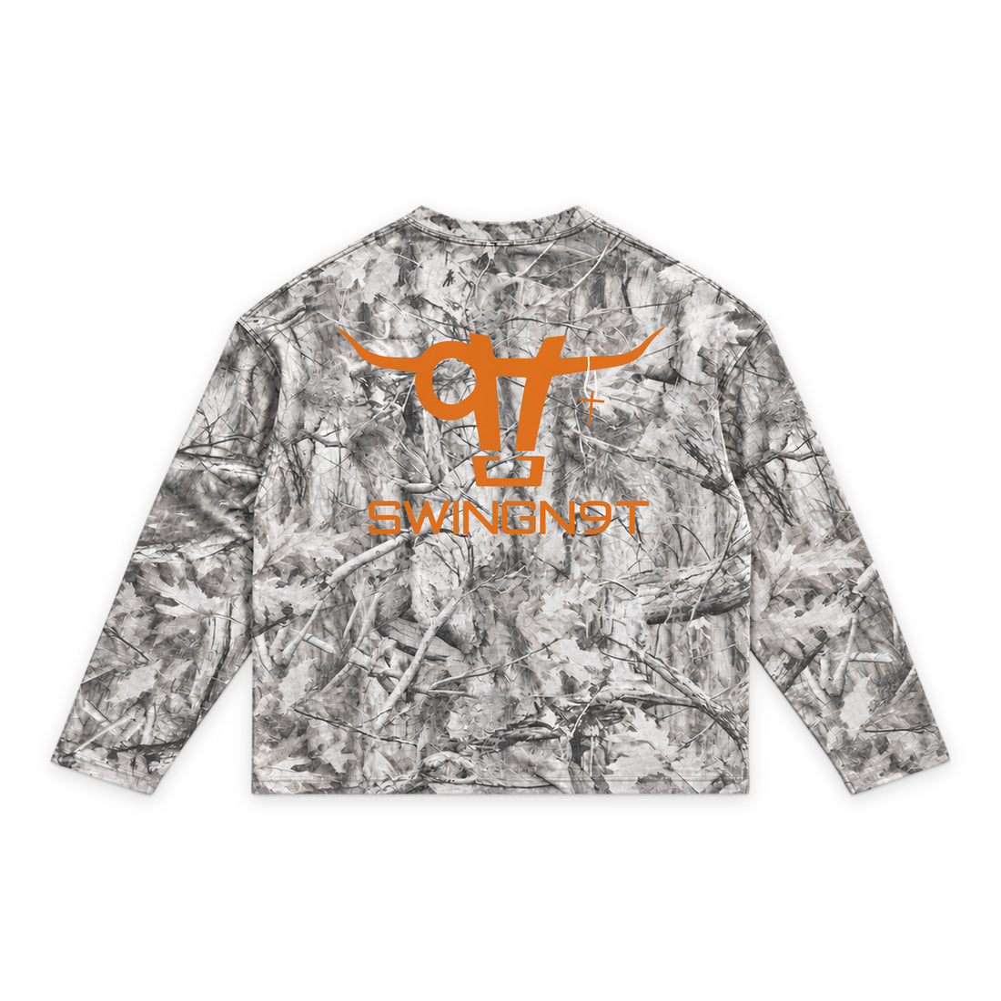 Swingn9t Tree Camo long sleeve T-Shirt — Tree Camo — front view on white