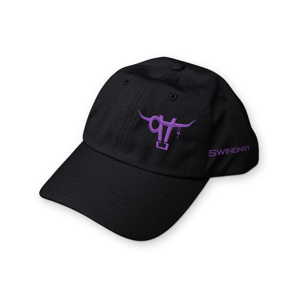Richardson 220 (Black) / Black / Purple / angle on white