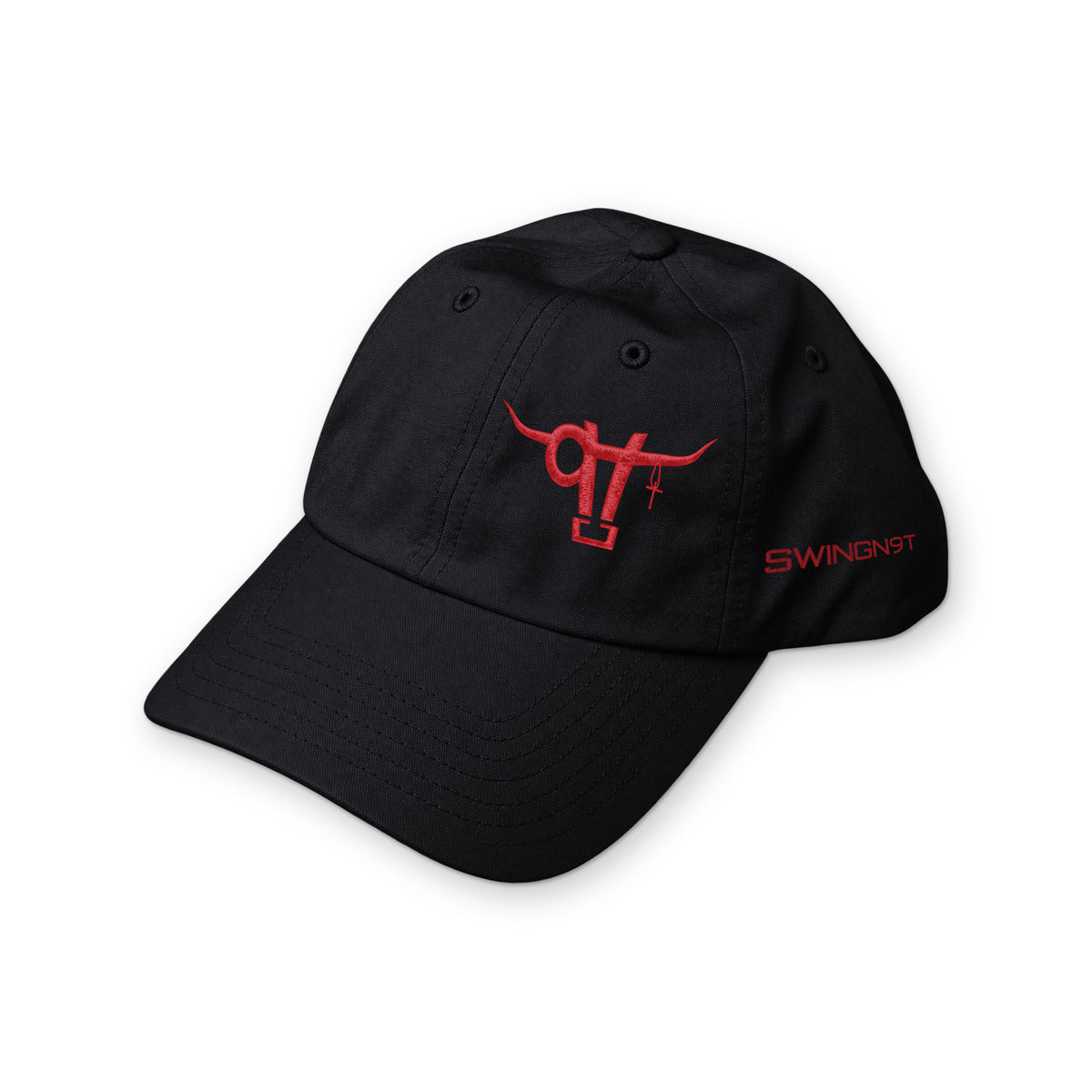 Richardson 220 (Black) / Black / Red / angle on white