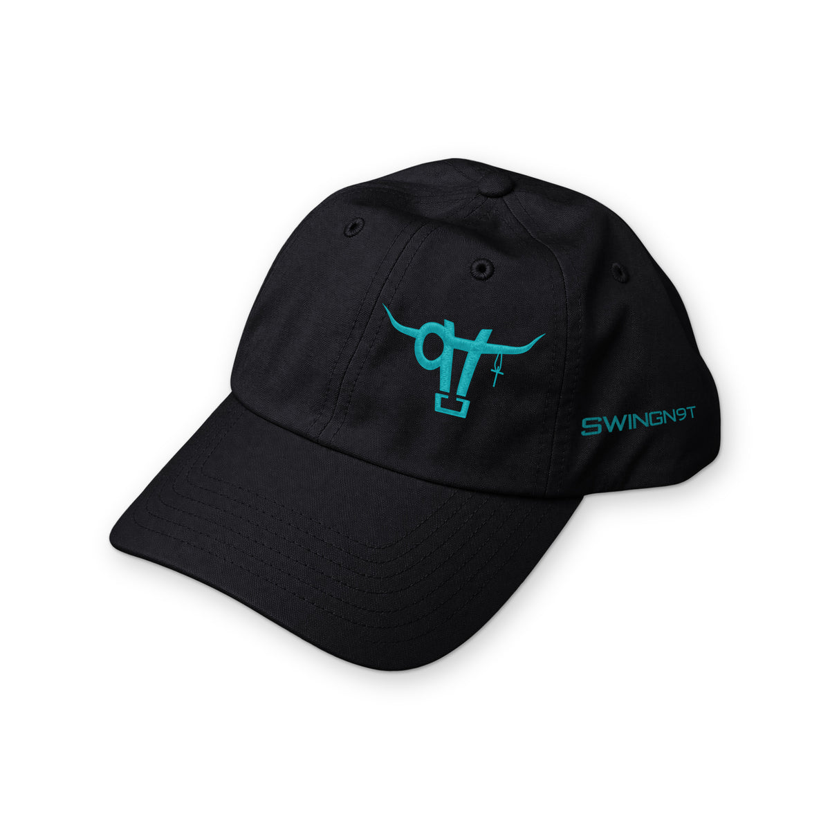 Richardson 220 (Black) / Black / Teal / angle on white
