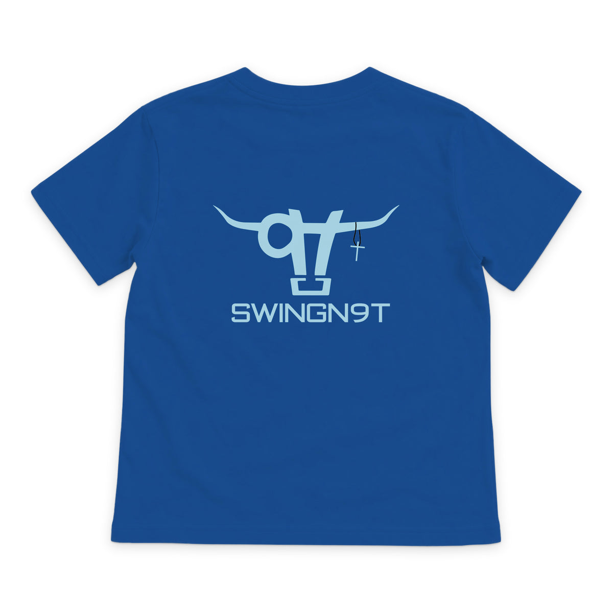 SWINGN9T Kid T-Shirt — Royal — back view on white