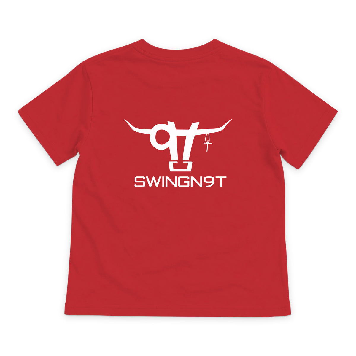 SWINGN9T Kid T-Shirt — Red — back view on white