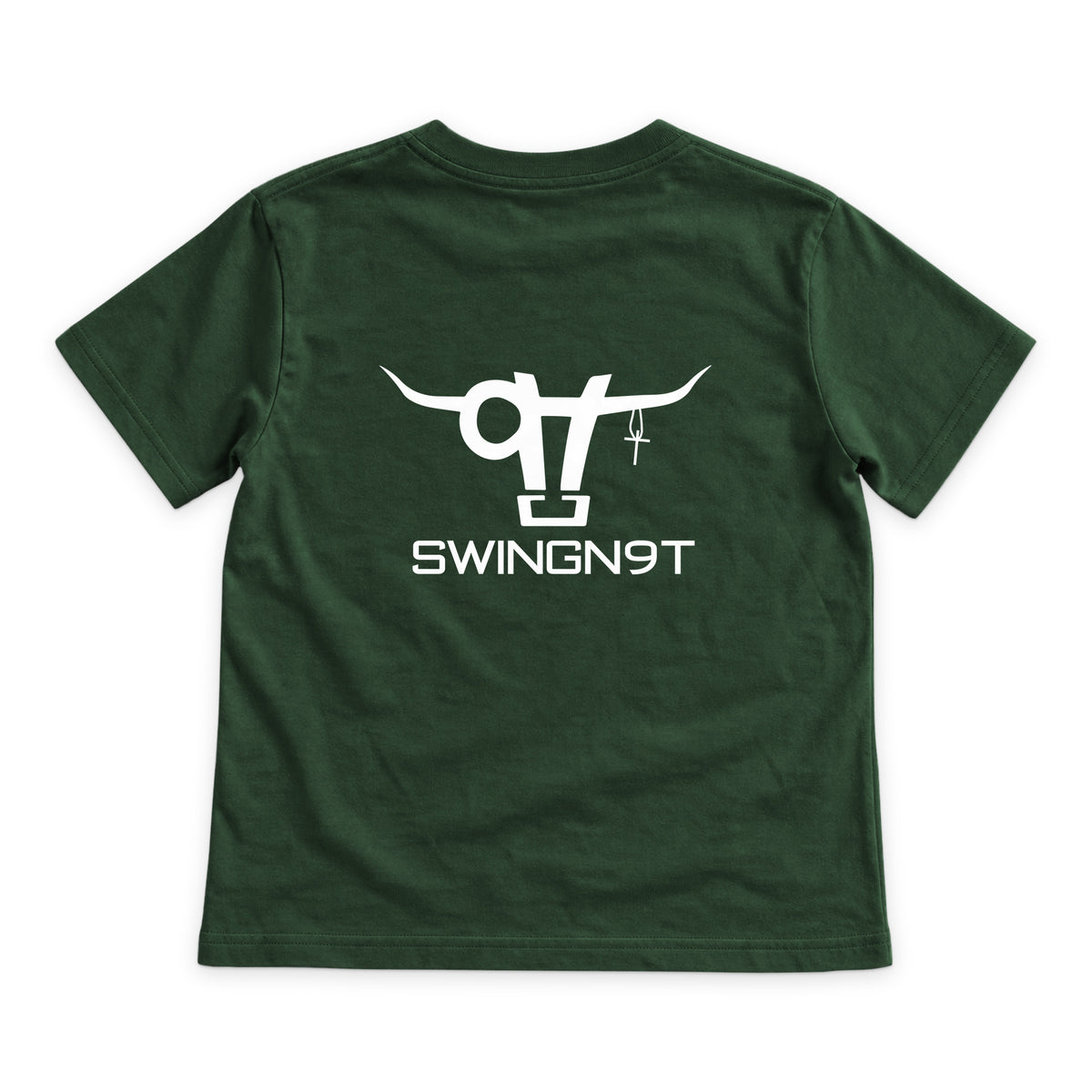 SWINGN9T Kid T-Shirt — Forest Green — back view on white