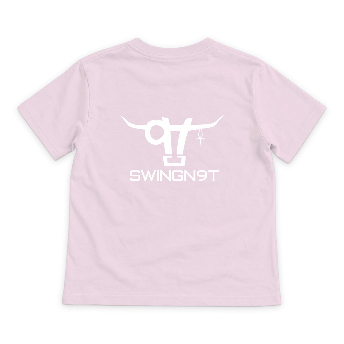 SWINGN9T Kid T-Shirt — Light Pink — back view on white