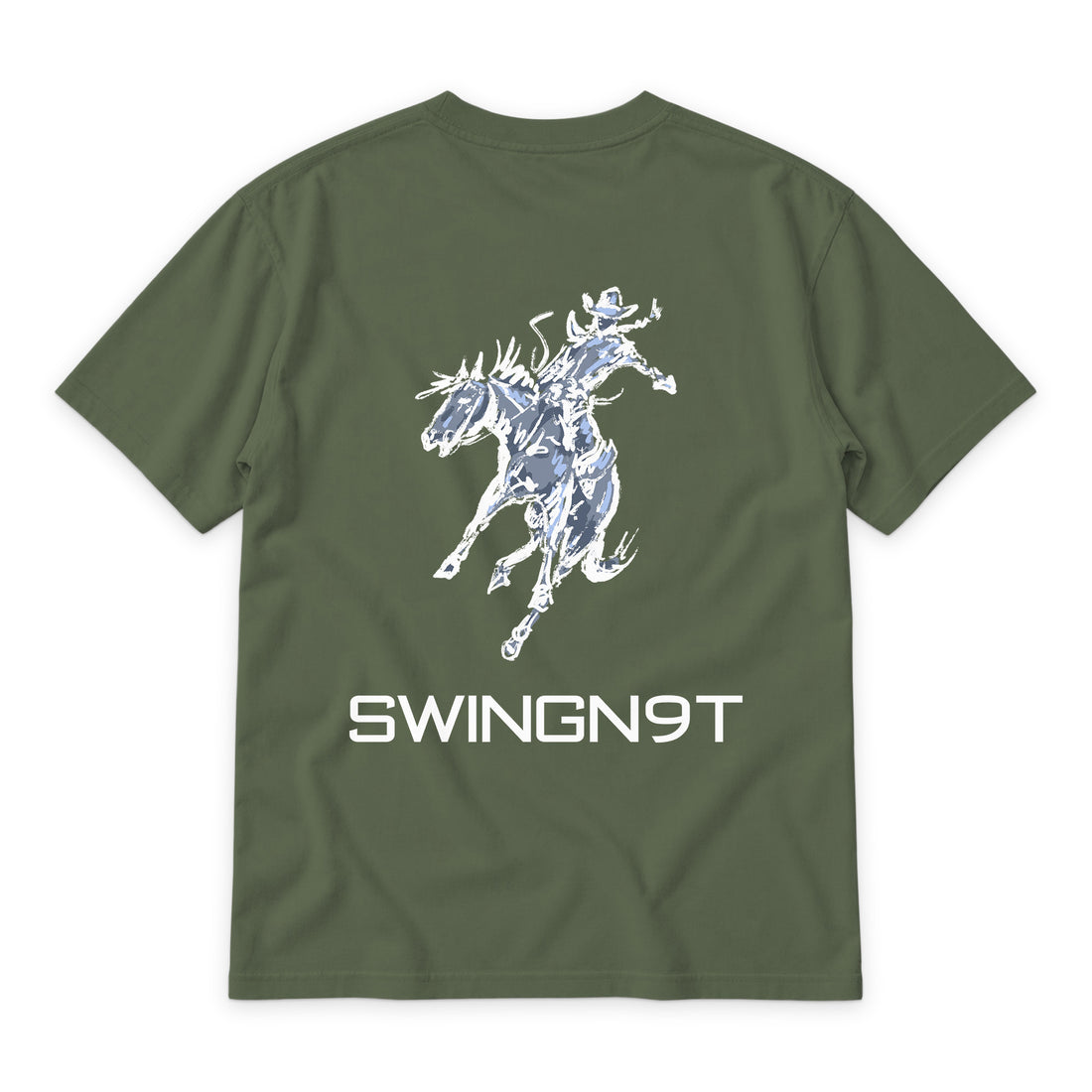High Voltage T- Shirt — Sage — back view on white