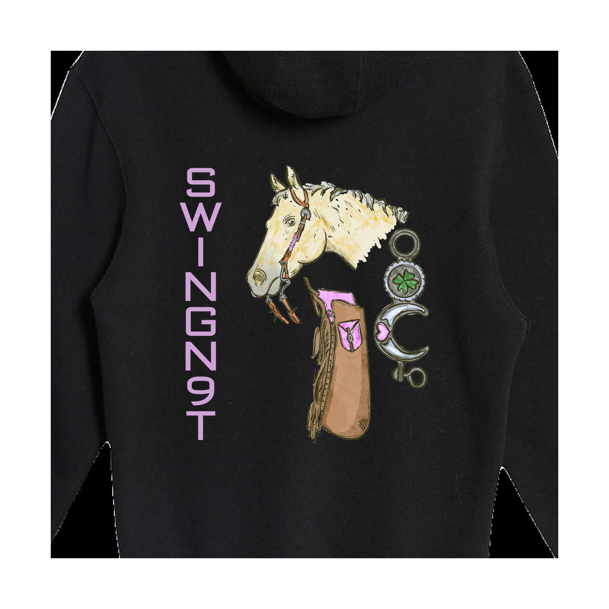 midnight mystic hoodie — detail on white