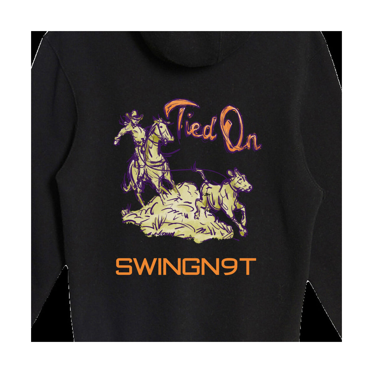 swingn9t tied on branded hoodie — detail on white